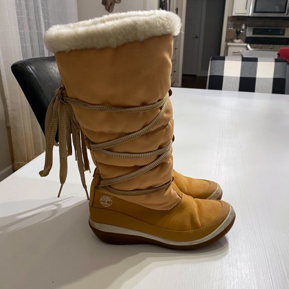 Women's Timberland Tan Leather Winter‎ Snow Boots Size 6 M Model 18388 2178 - Picture 3 of 10